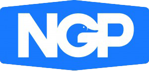 NGP logo with duck silhouette against blue background.