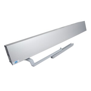 Sleek automatic door closer in side view.
