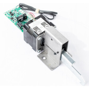 Electronic lock mechanism with circuit board attached.