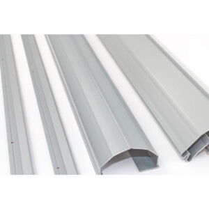 Aluminum door hardware on white background.