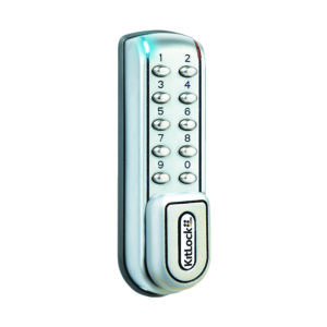 Electronic keypad lock with numbered buttons.