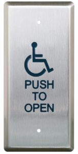 Accessible push button with wheelchair symbol for doors.