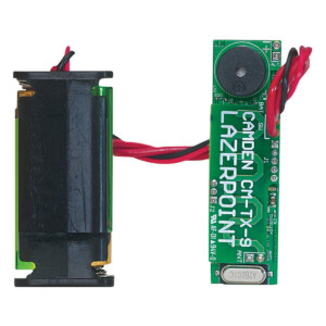 Green circuit board with red wires connected.