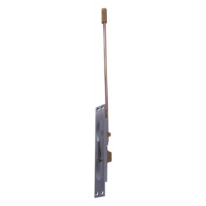 Vertical door latch with extended rod handle.