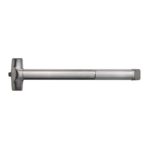 Stainless steel door push bar for emergency exit.