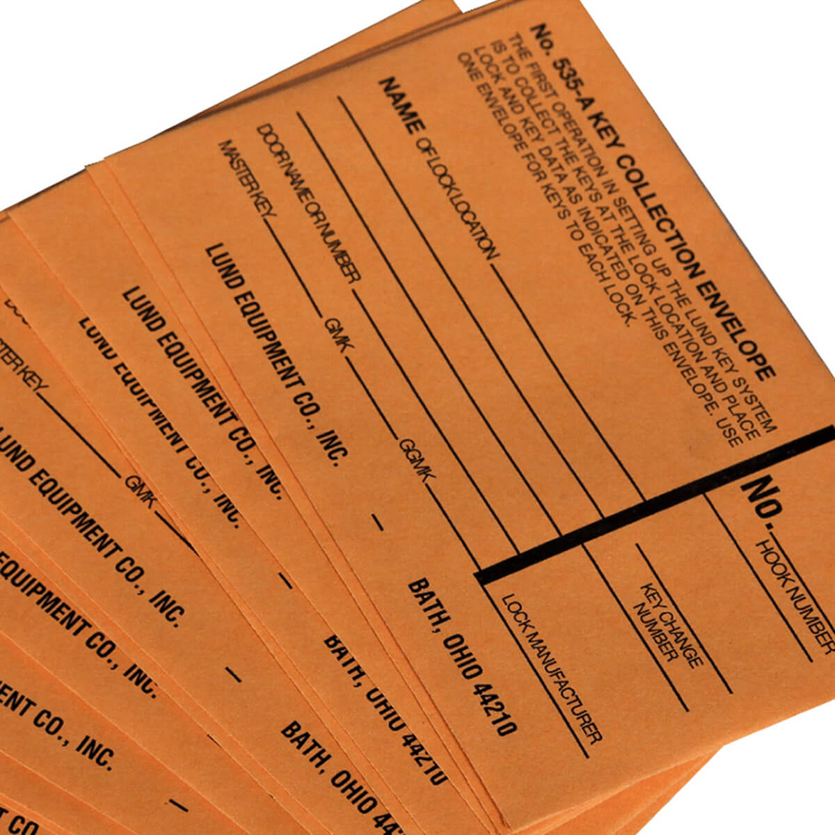 Key collection envelopes fanned out on display.