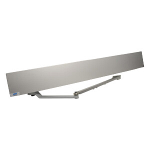 Sleek door closer with adjustable arm mechanism.