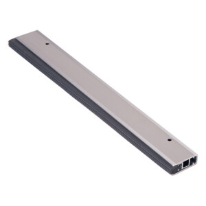 Aluminum door sweep lying on white background.