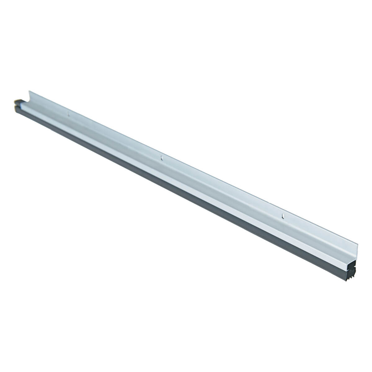 Metal door sweep, angled view, isolated on white background.