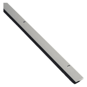 Aluminum door seal strip with black lining.