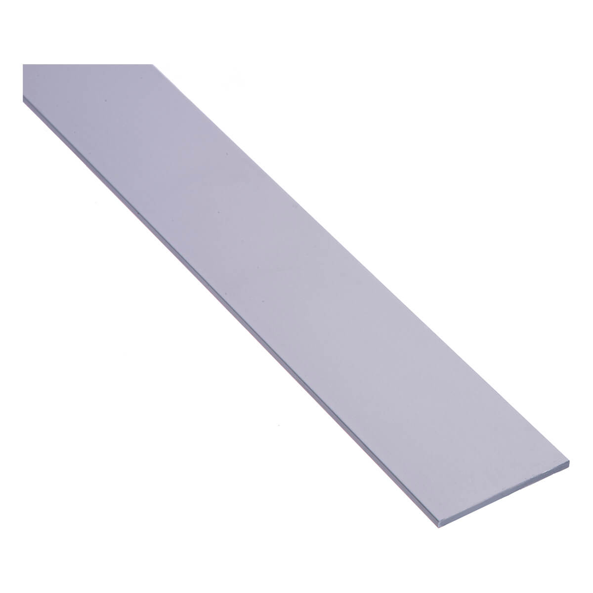 Gray metal strip, angled view, door hardware component.