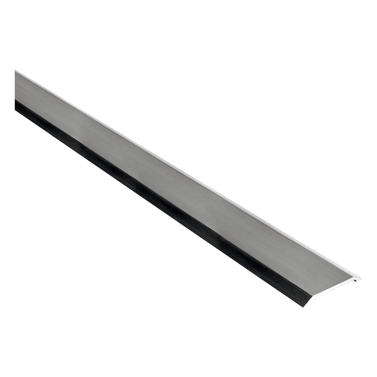 Silver door threshold strip on white background.