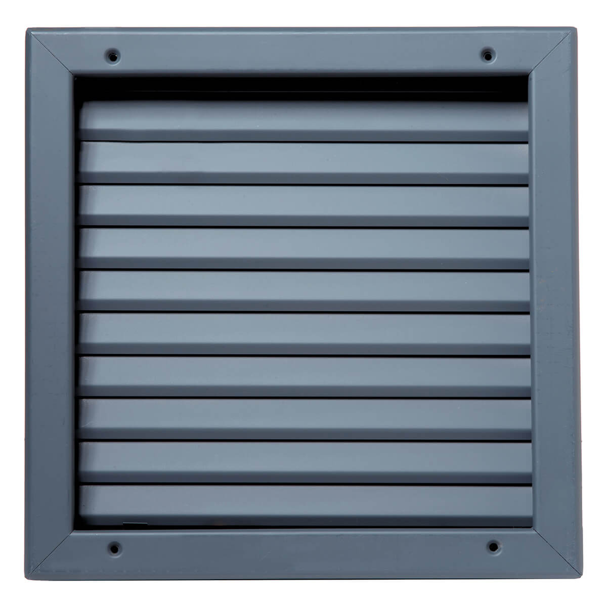 Gray metal vent with horizontal slats.