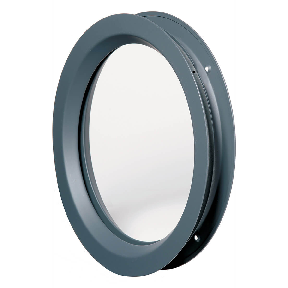 Round metal door frame with circular opening.