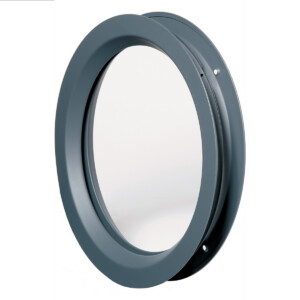 Round metal window frame with glass insert.