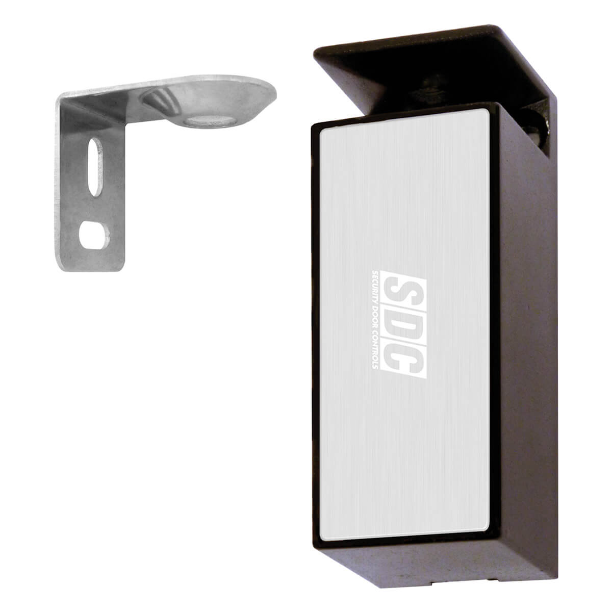 Metal door lock and bracket for security installation.