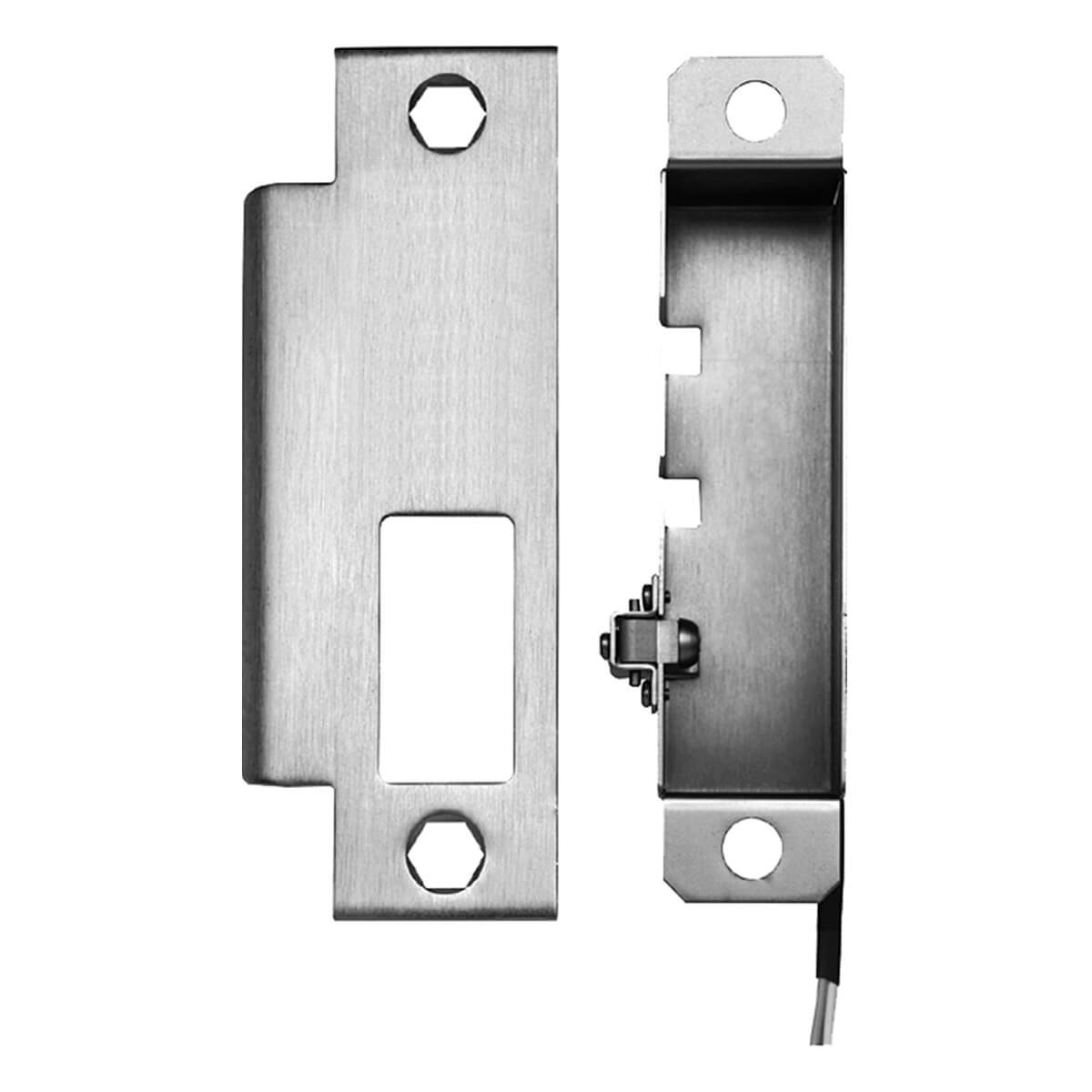 Stainless steel electric strike door hardware.