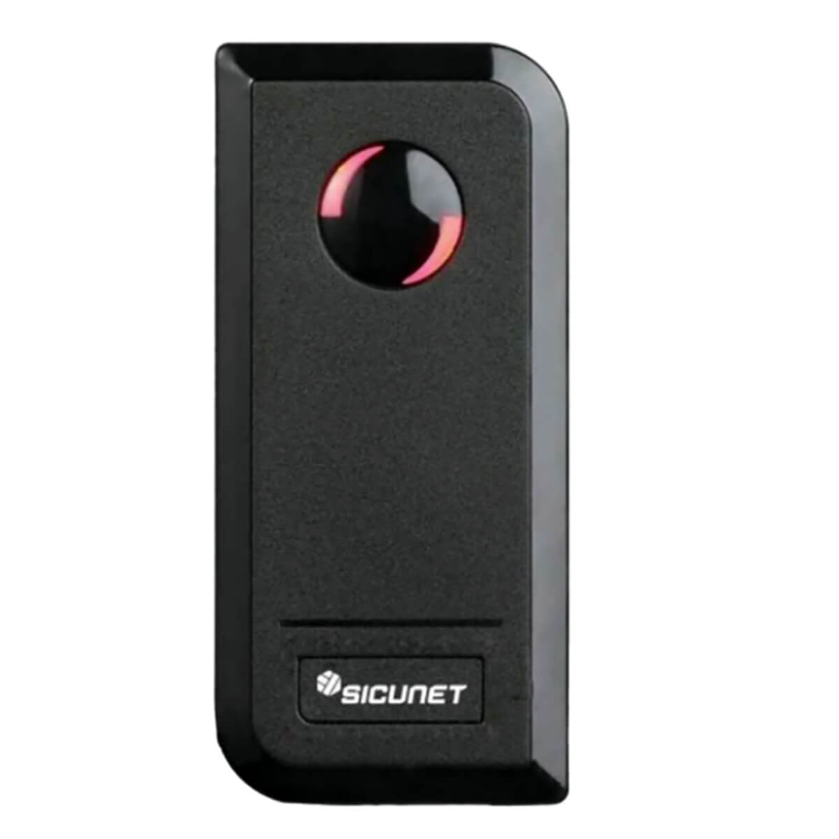 Black security scanner with red LED light.