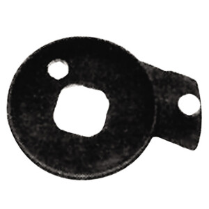 Round metal door hardware with multiple holes.