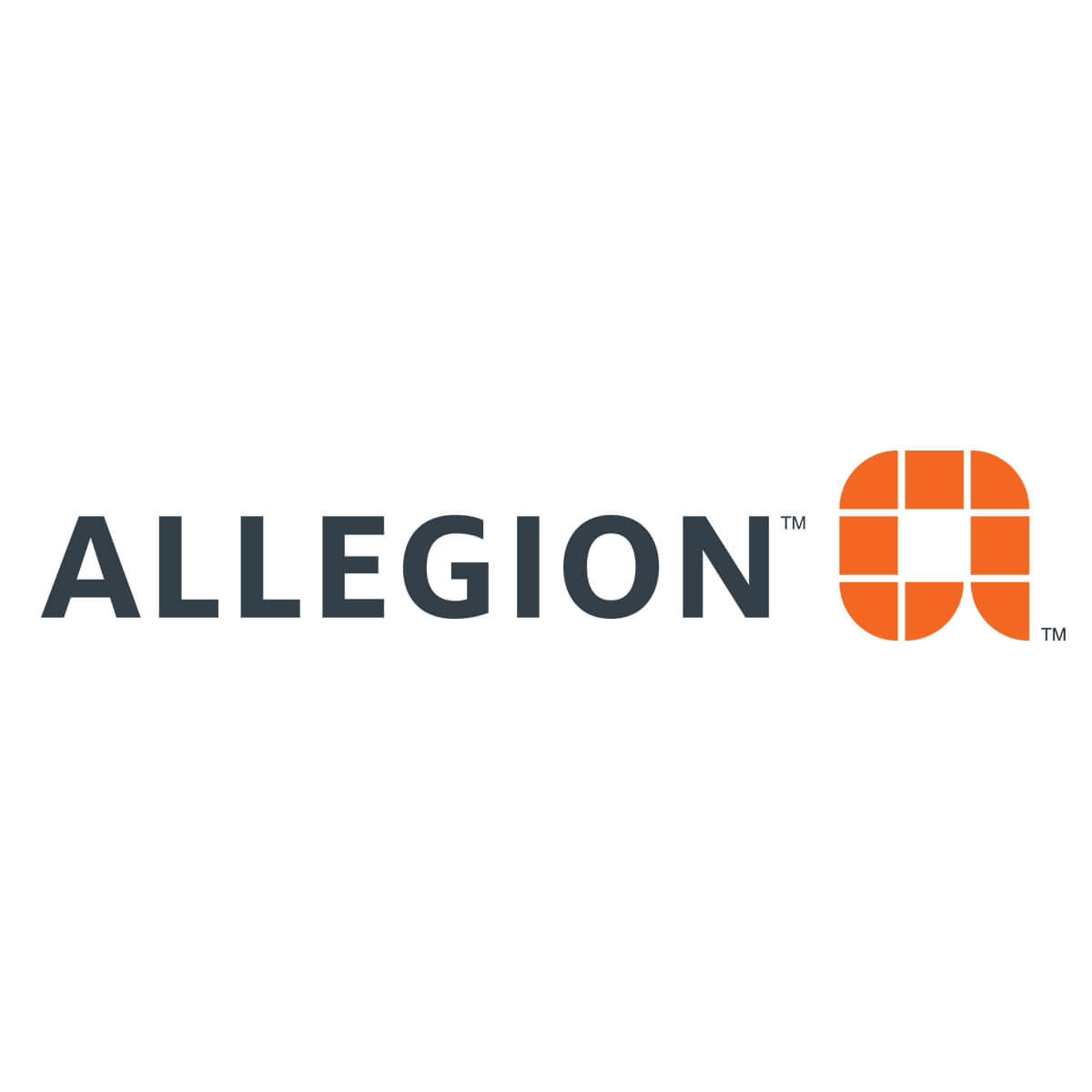 Allegion logo with orange and black design.
