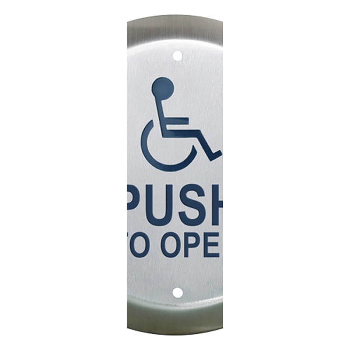 Accessible push button with wheelchair symbol.