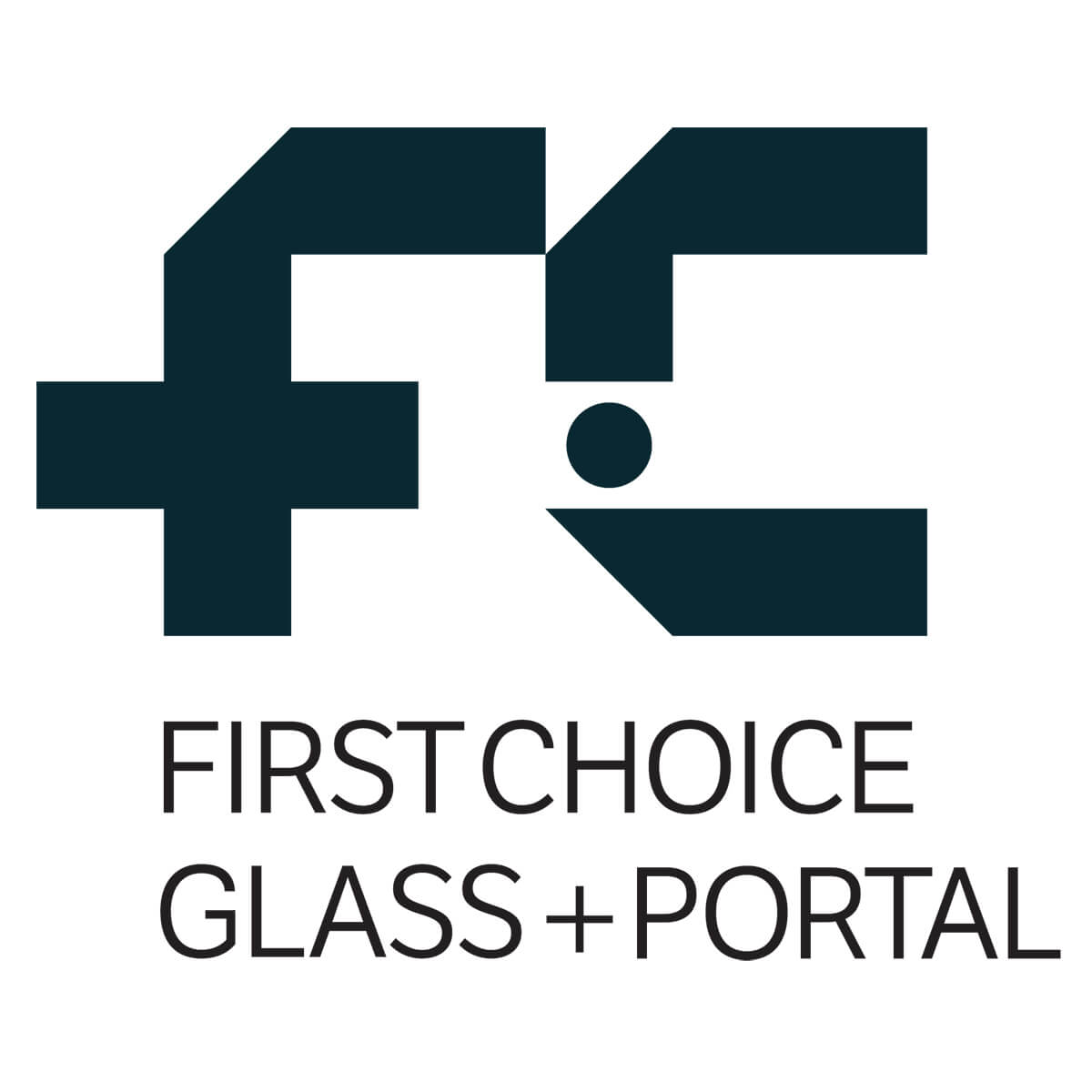 Logo with text "First Choice Glass + Portal".
