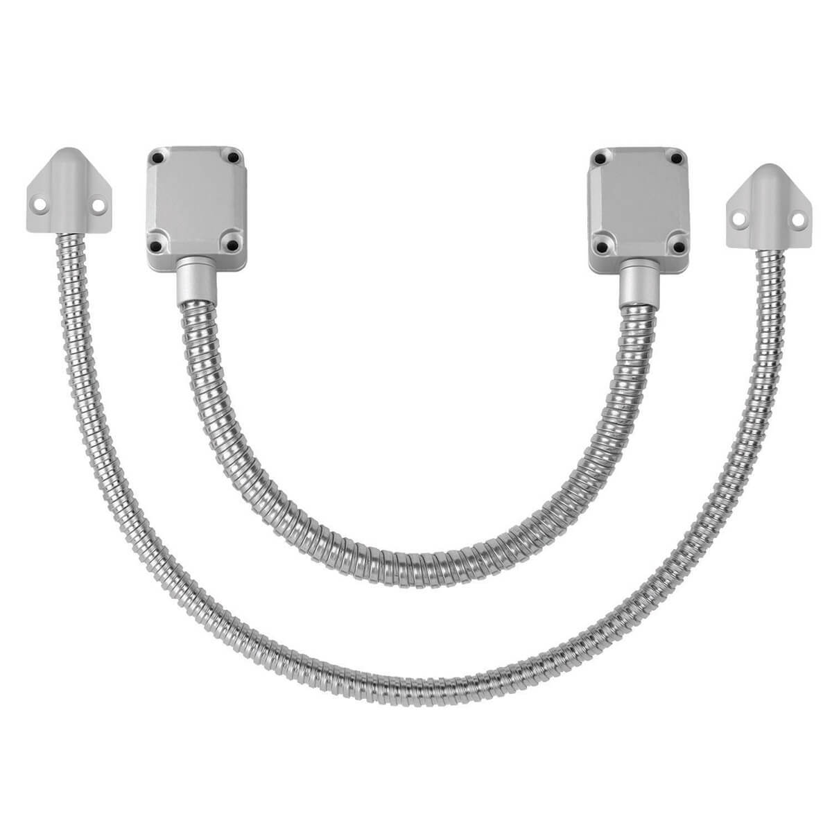 Flexible door security cables with metal finish.
