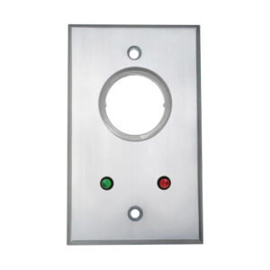 Metal wall plate with green, red indicator lights.