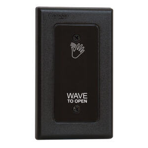 Wave-to-open door sensor with hand icon.