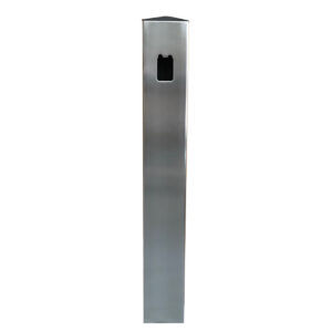 Metallic security post with a keyhole slot.