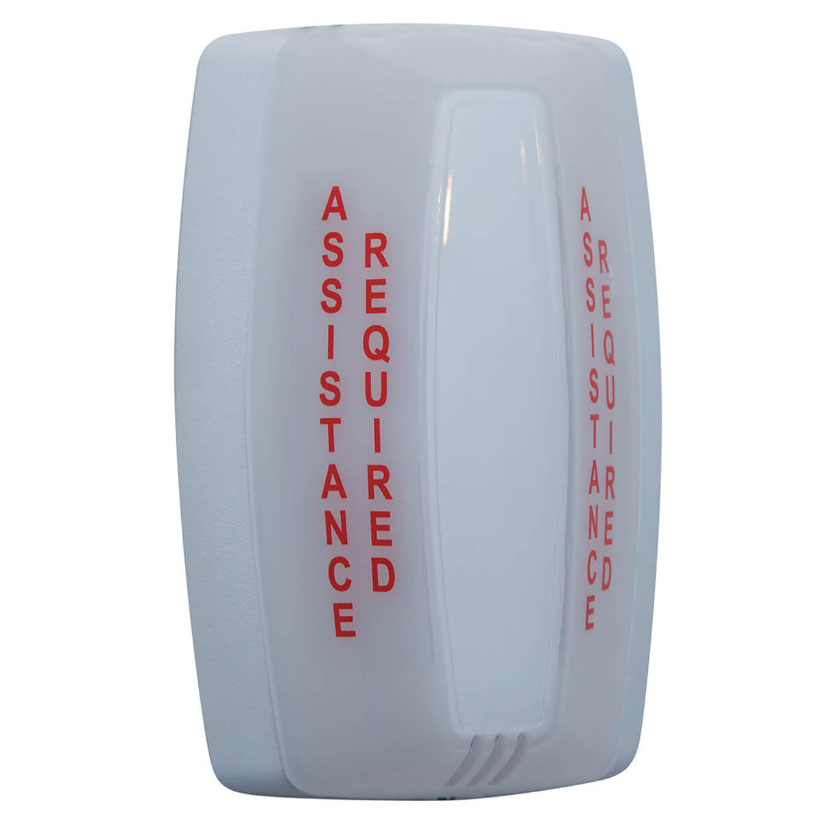 White emergency assistance button with red text.