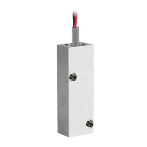 Silver metal block with attached electrical wires.